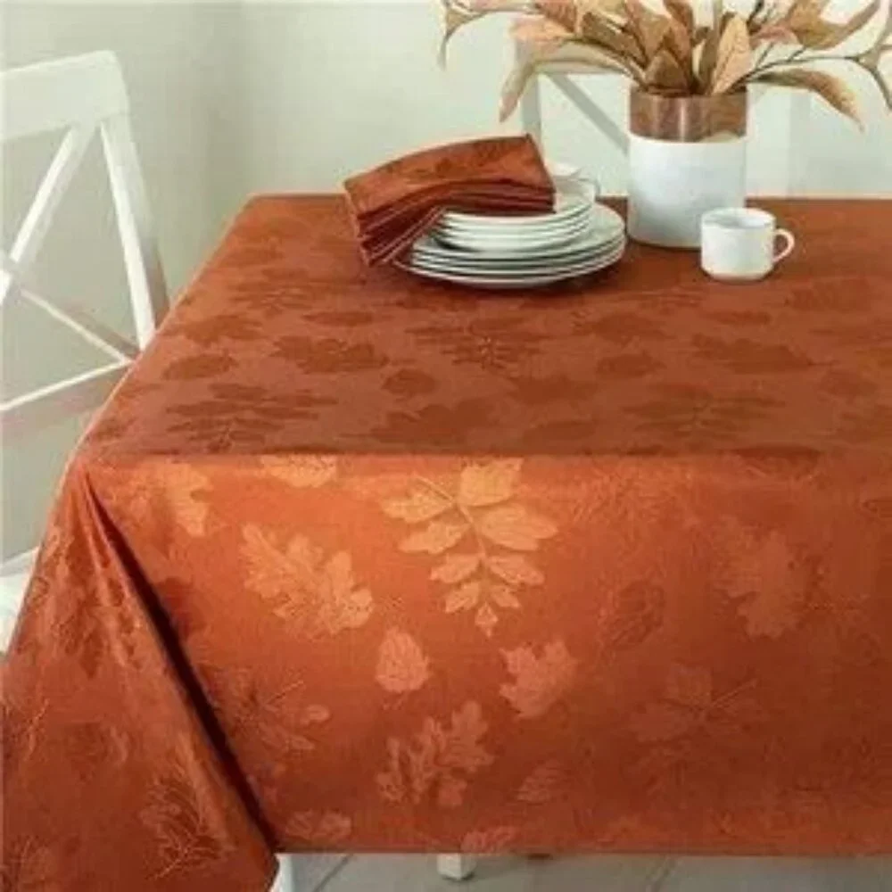 Benson Mills Fall Countryside Leaves Raised Jacquard Rust Tablecloth 60
